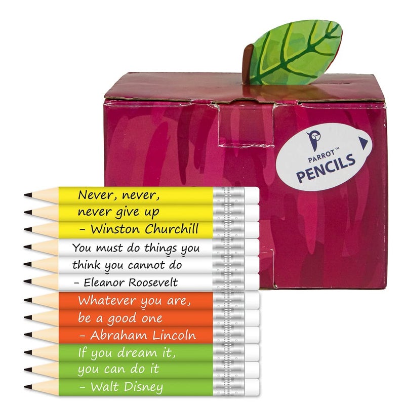 Parrot 72ct Golf Pencils No.2 HB, Half, Mini, Pew, Classroom, Testing Pencils with Inspirational Quotes, Pre-Sharpened with Eraser - Image 1